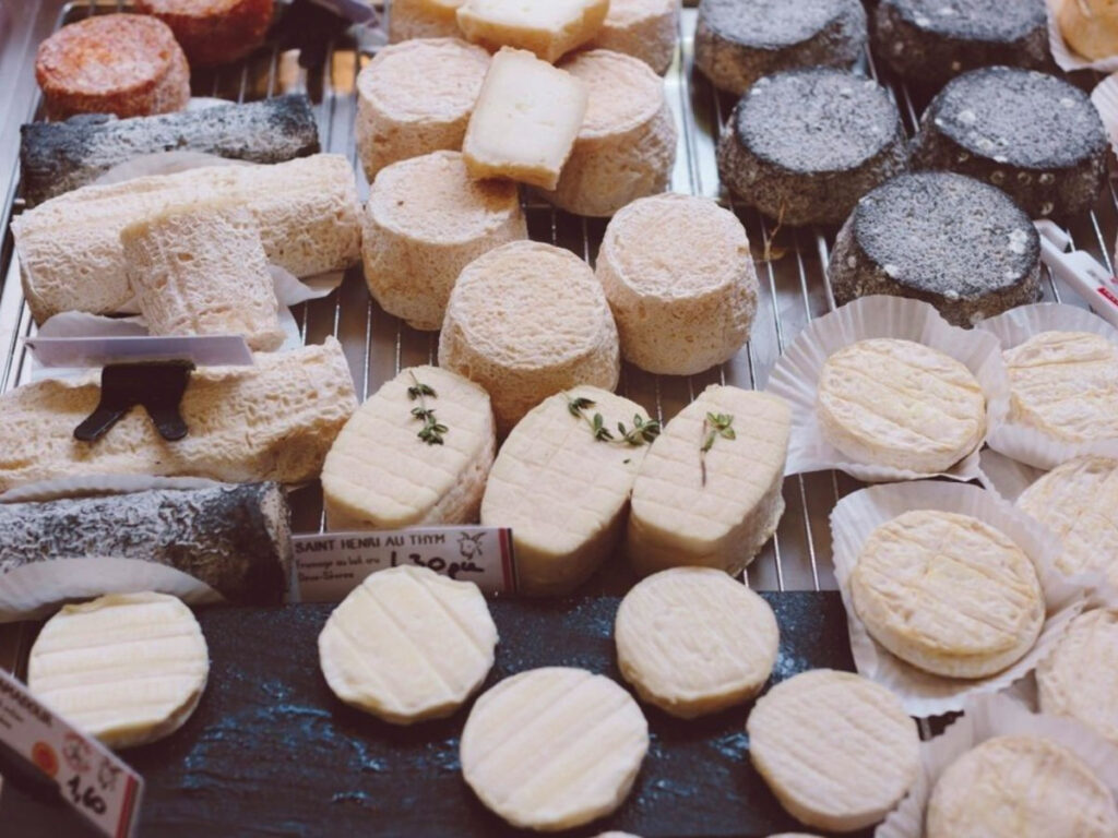 Different assortments of cheese on display