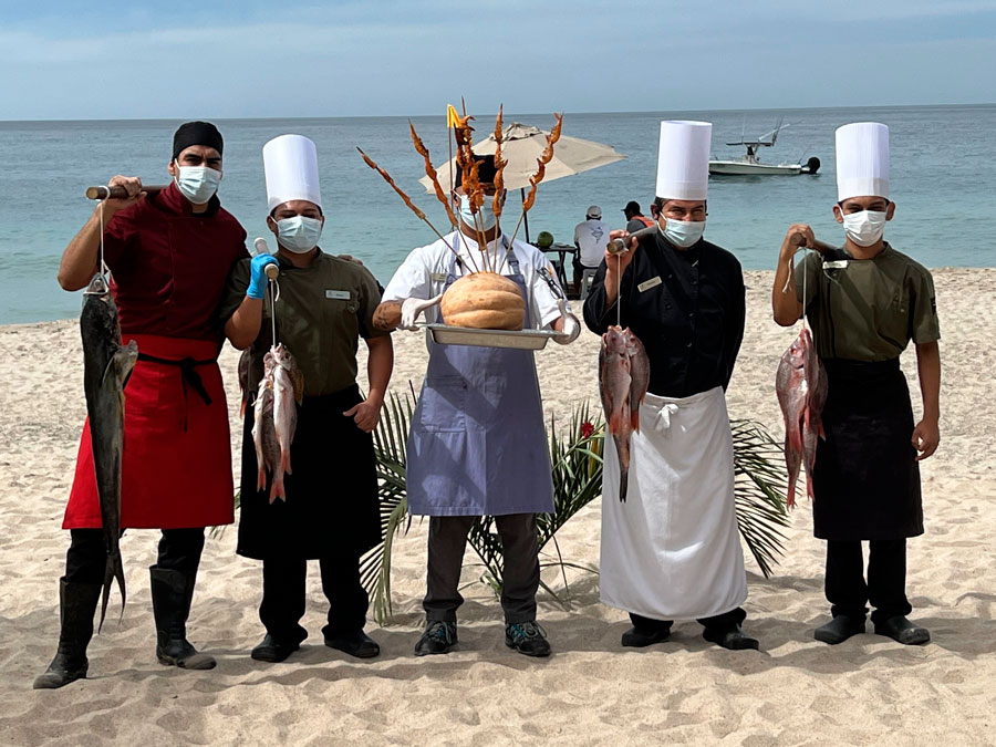 View of chefs in Hyatt Ziva and the ocean on their background