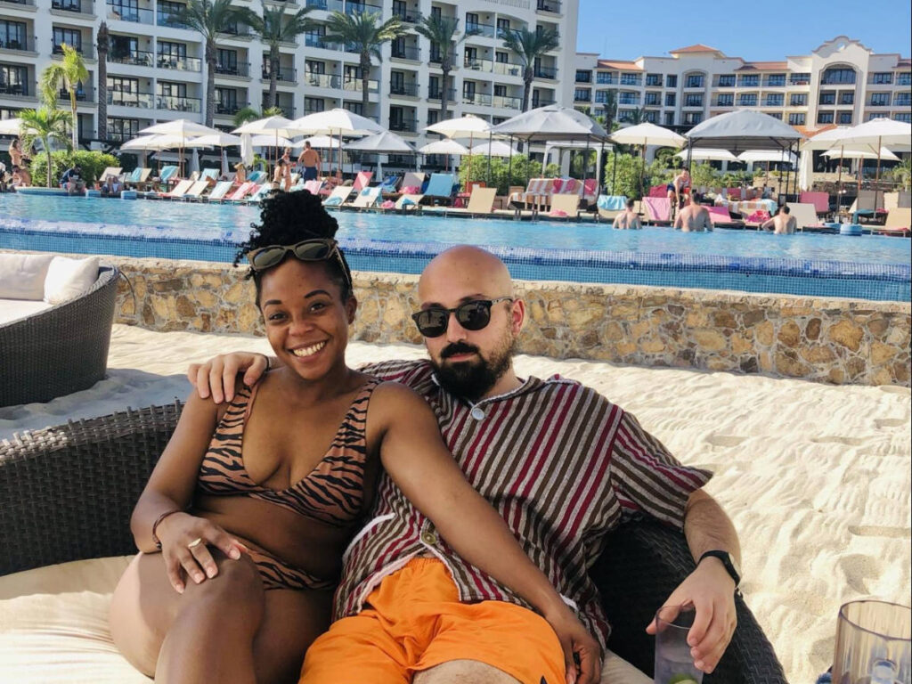 The author, Chelsea Booker with her husband enjoying their day on a resort in Mexico