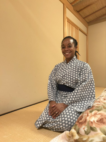 The author Chelsea Booker wearing a yukata