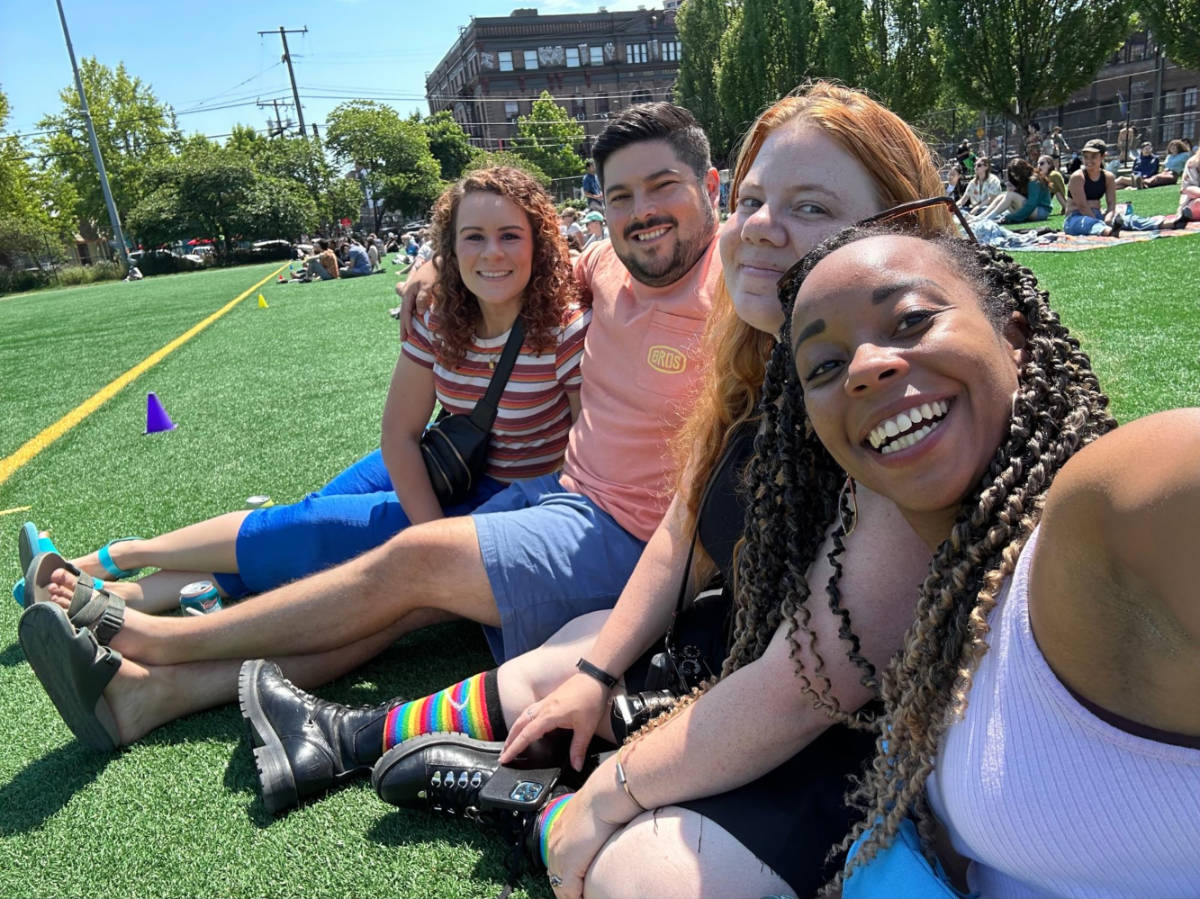 The author Chelsea Booker and her friends hanging out in Capitol Hill’s Cal Anderson Park
