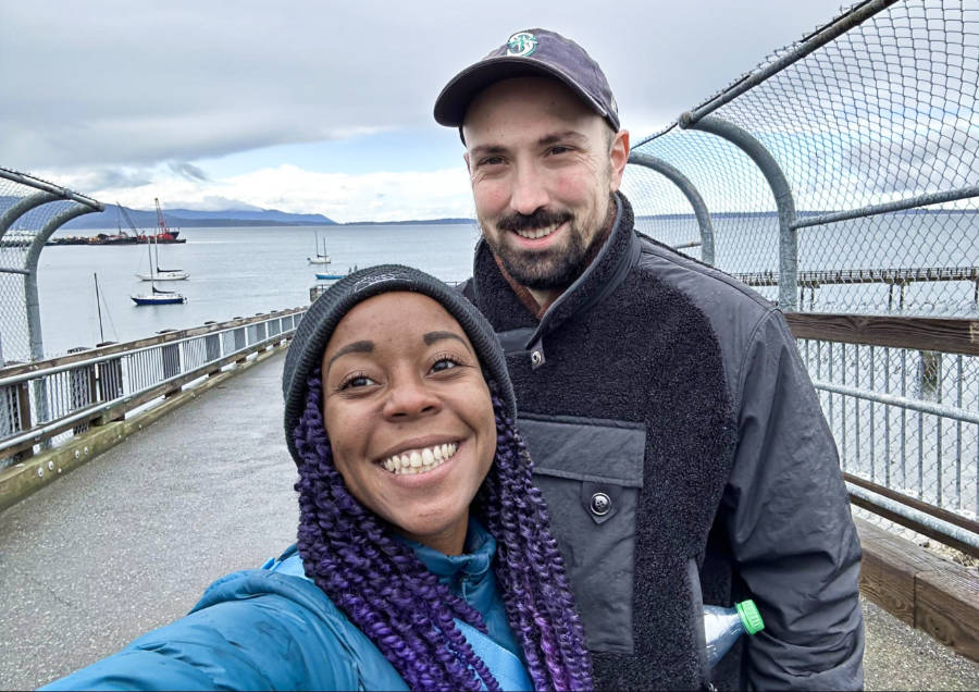 The author, Chelsea, and her husband posing on Taylor Dock at the Boulevard Park trail