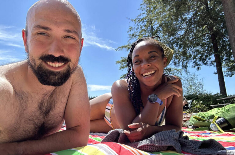The author Chelsea Booker with her husband enjoying their camping trip