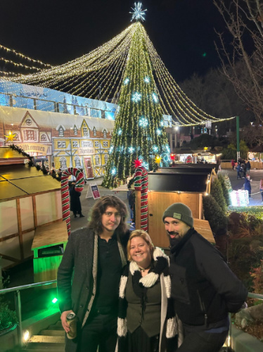 Thew author's husband with their friends at Seattle Christmas Market