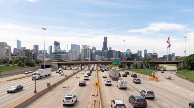 Cars driving in a Chicago hi-way