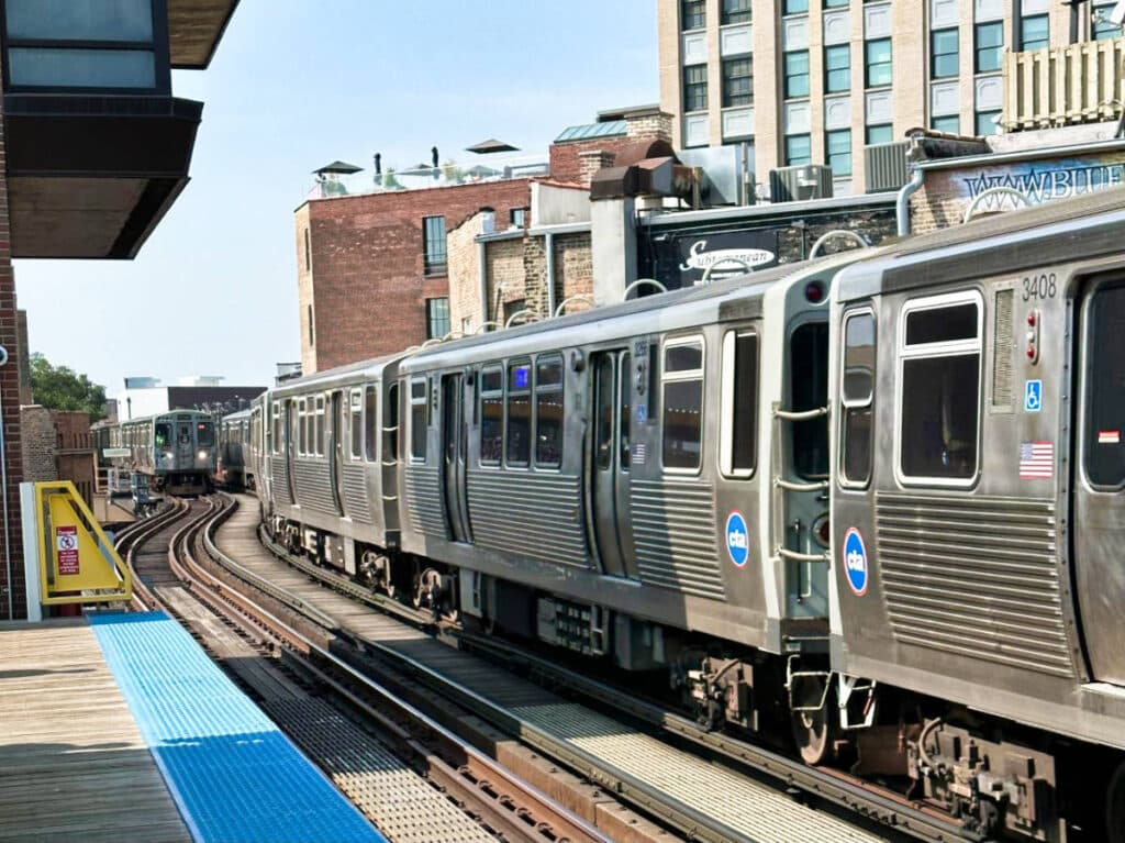 Chicago "L" transit system in the middle of the buildings