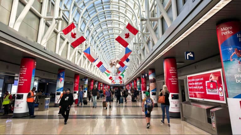 View of the people walking at the Hall of Flags in Chicago O’Hare International Airport's Terminal 3