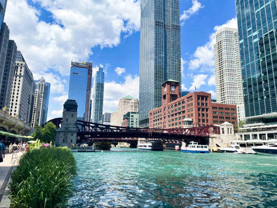 Cityscape and bridge view from the riverwalk