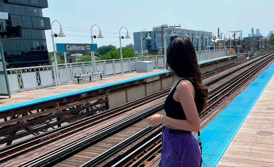 The author waiting for a CTA train in Chicago