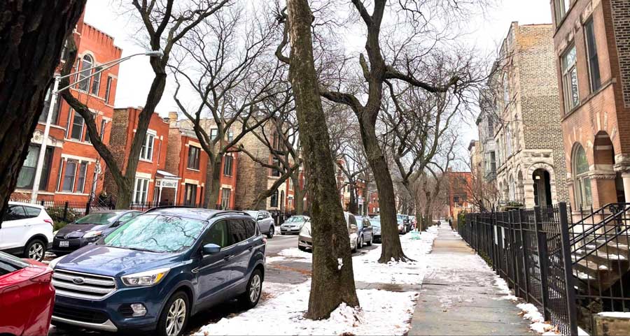 View of a street in Chicago during winter season