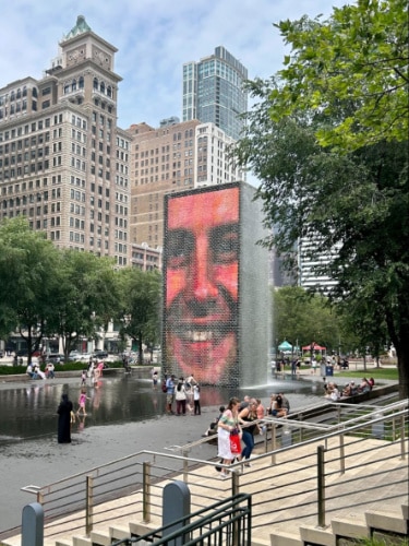 View of people around the Crown Fountain
