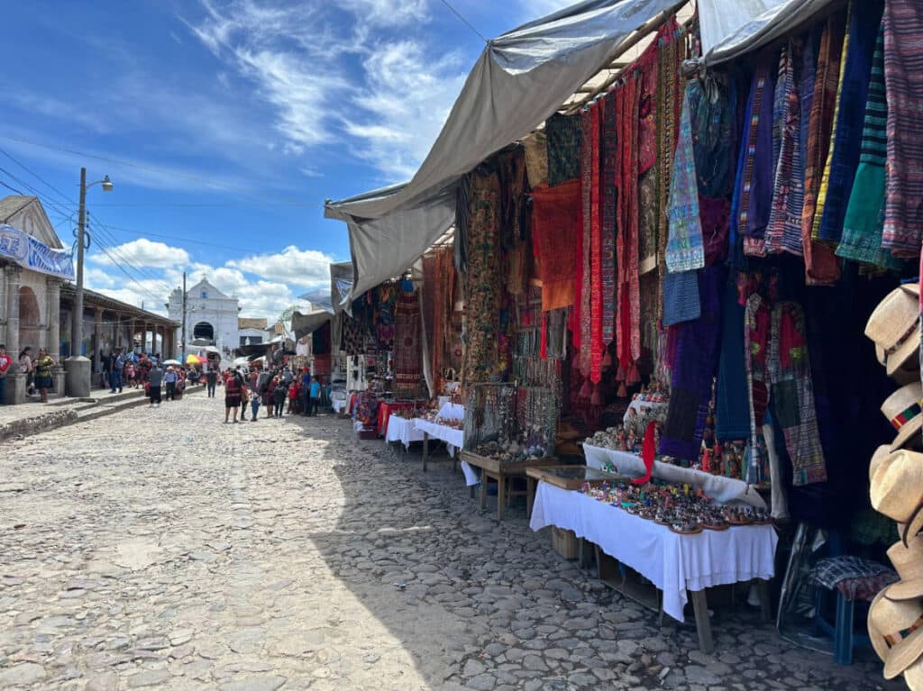 View of shops selling different items in Chichicastenango Market