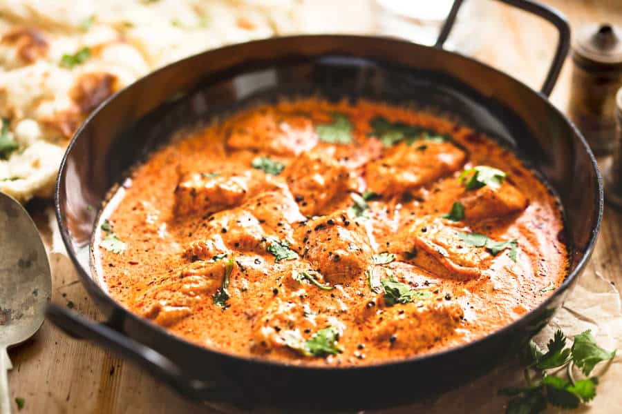 View of the Chicken Tikka Masala served in a pan