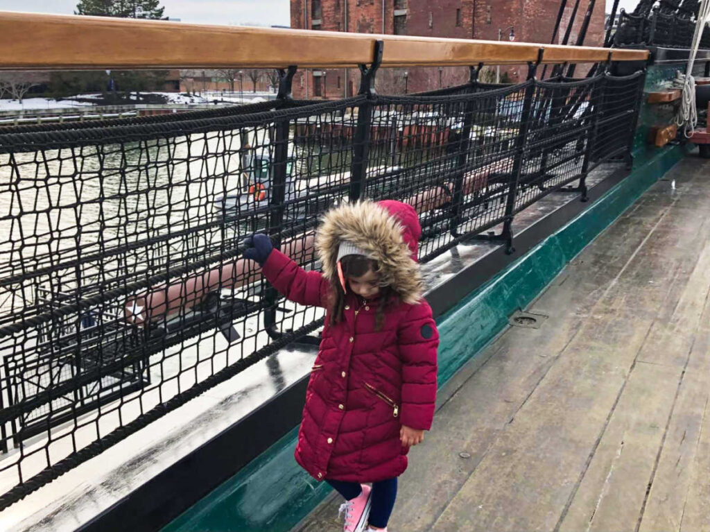 The author's daughter on the USS Constitution