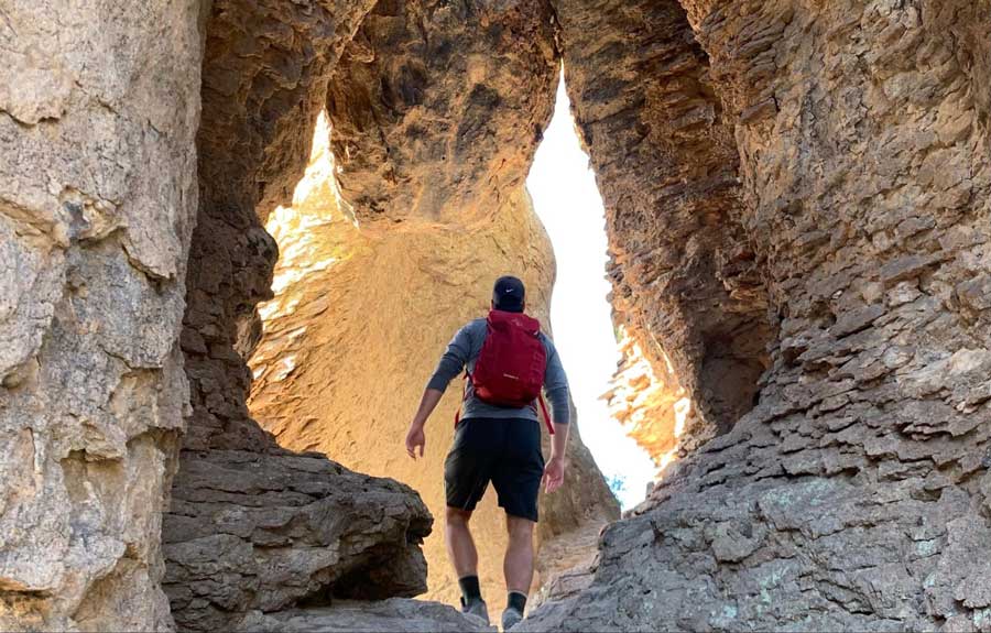 A man on a hike in Chiricahua National Monument