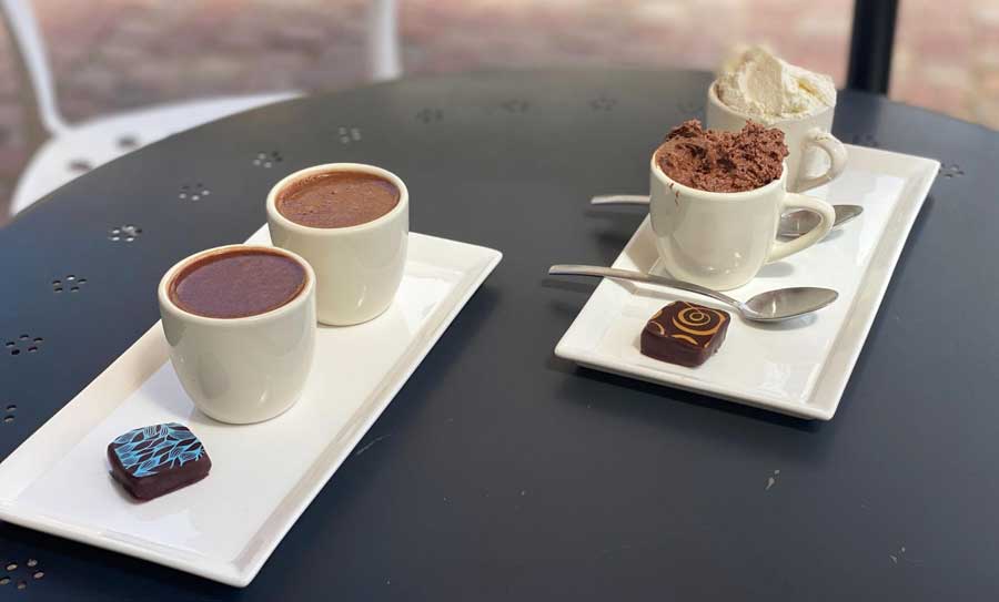 Chocolate drinks and chocolate bars served at Chokola Bean To Bar