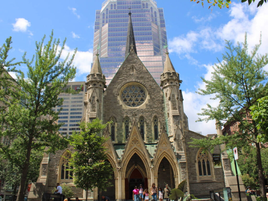 Front view of Christ Church Cathedral in Downtown Montreal