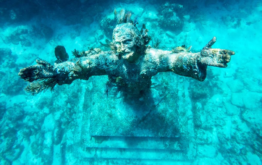 The Christ of the Abyss Statue under the water of Key Largo