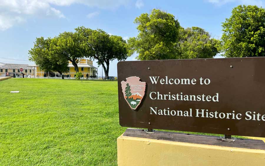 The welcome sign to Christiansted National Historic Site