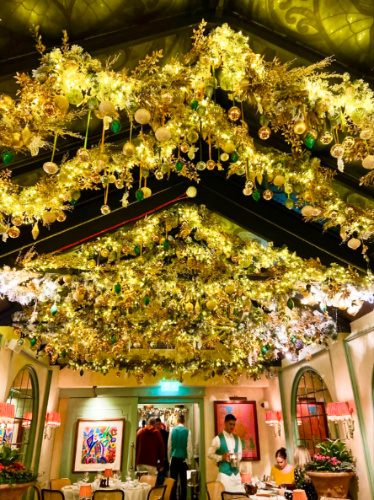 View of the Christmas decor inside Daphne’s restaurant
