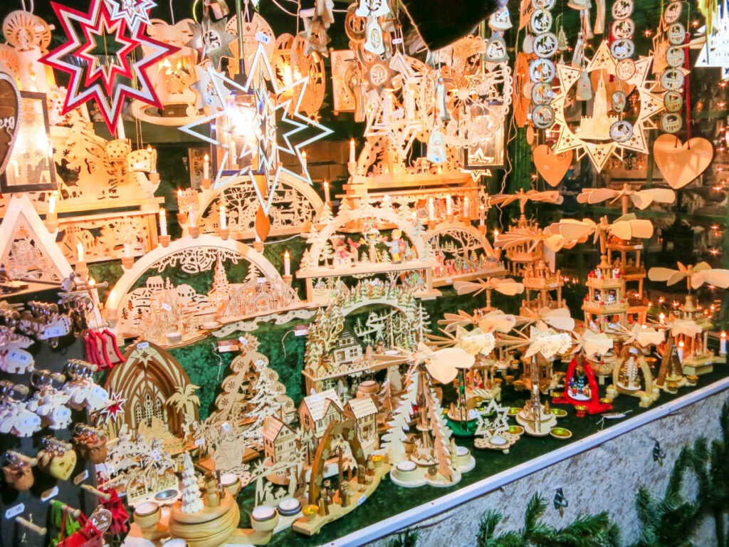 View of the Christmas decorations displayed at the market