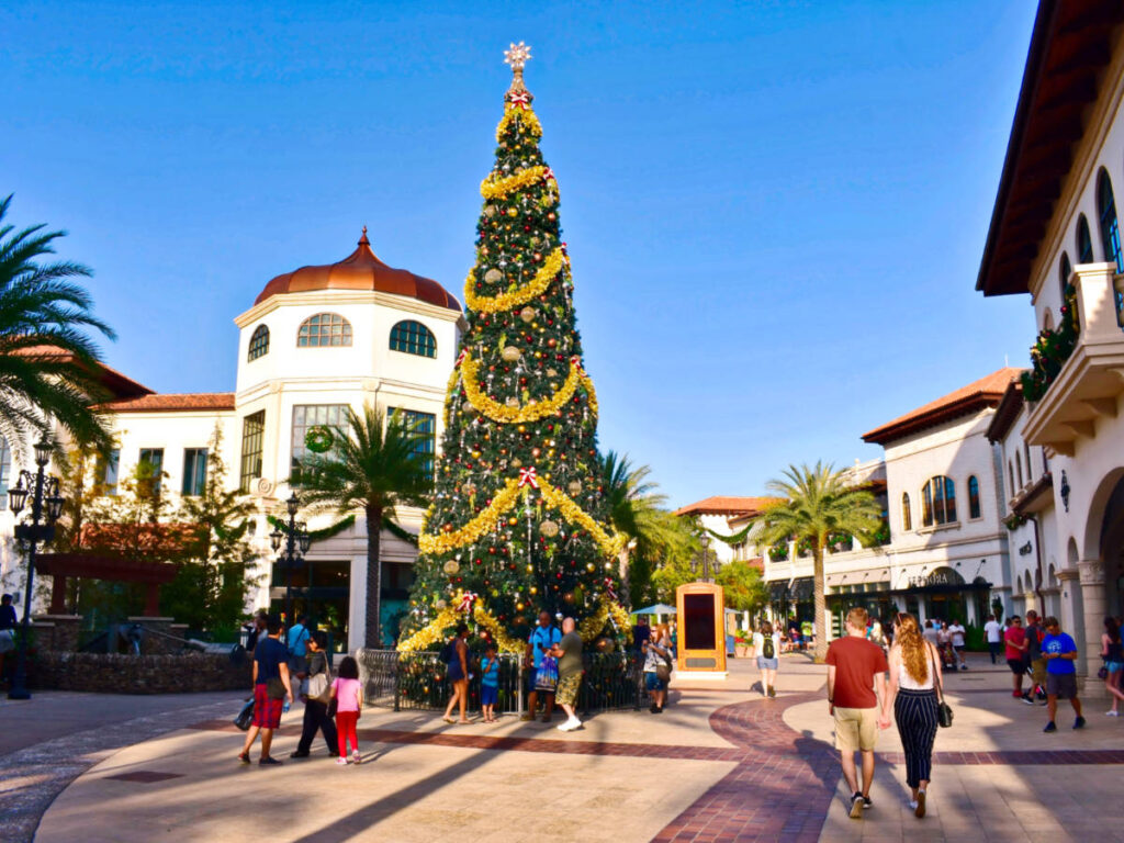 A huge Christmas tree at the Lake Buena Vista Area