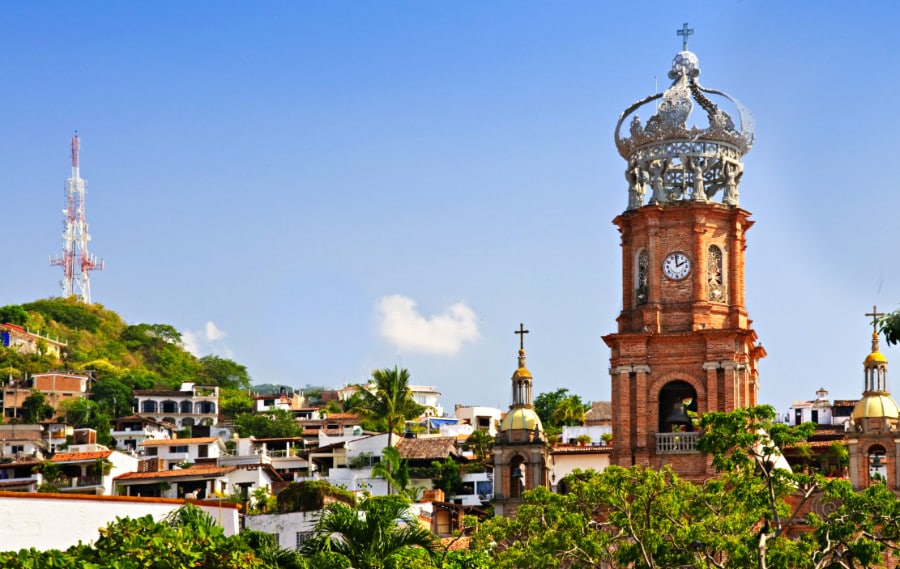 View of the bell tower of the Our Lady of Guadalupe in Puerto Vallarta