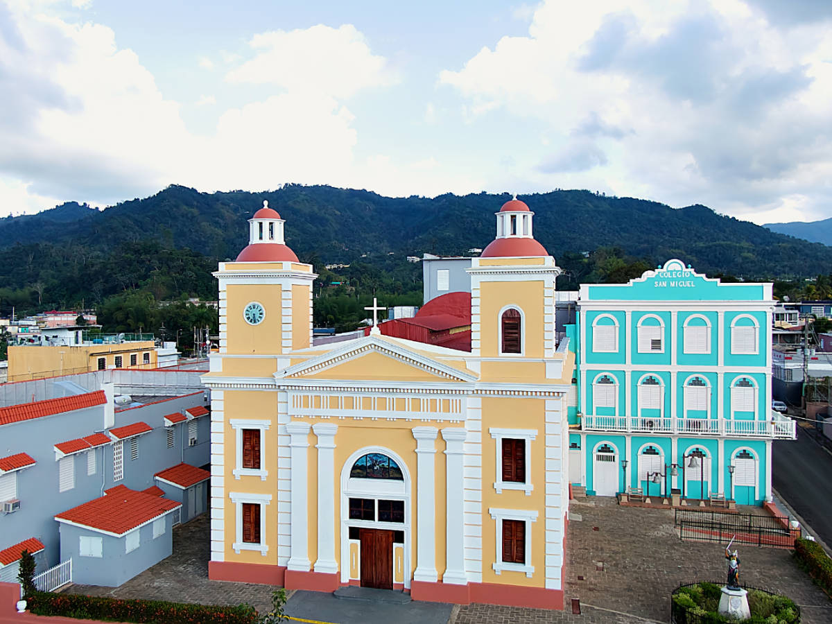 Aerial view of the church in Utuado’s Town Center