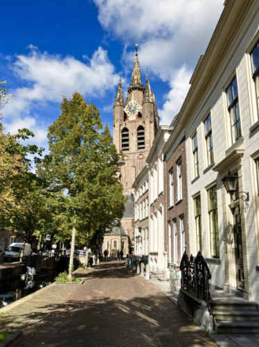 View of the church in Delft from the street