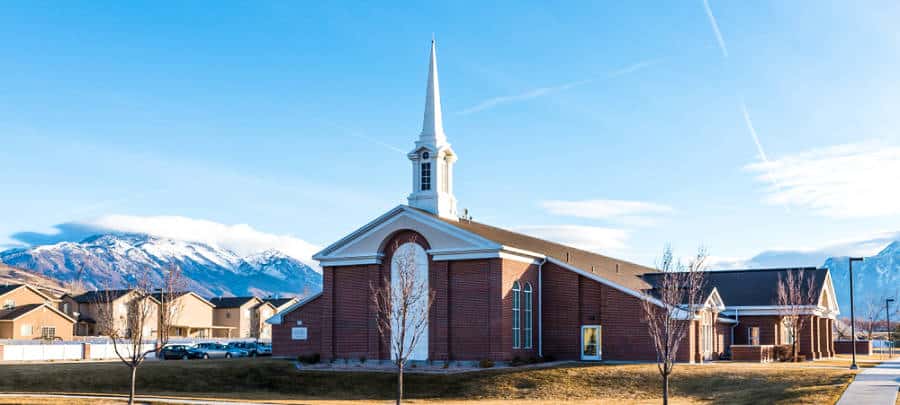 Exterior view of the Church of Jesus Christ Of Latter Day in Lehi during winter