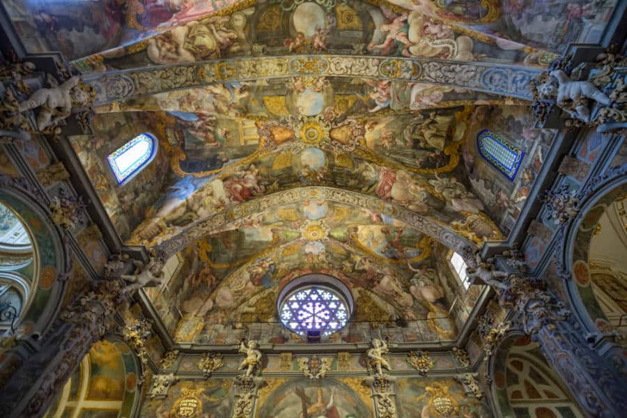 View of the ceiling inside the Church of San Nicolás de Bari and San Pedro Mártir
