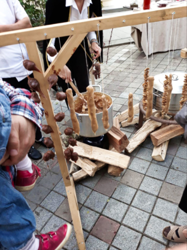 A demonstration of the churchkhela-making process