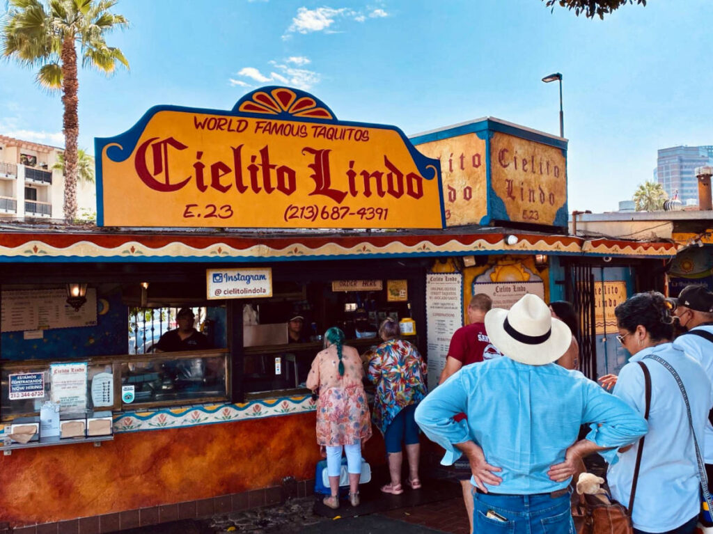 View of the people lining up at the storefront of Cielito Lindo