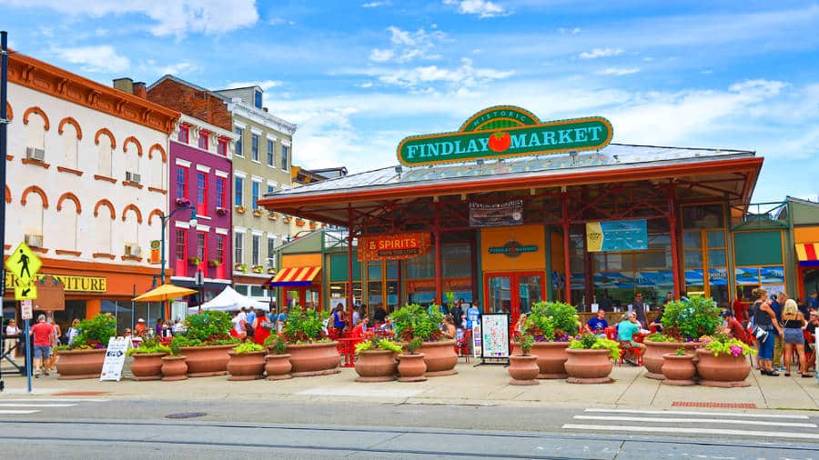 View of the crowd around the Findlay Market from across the road
