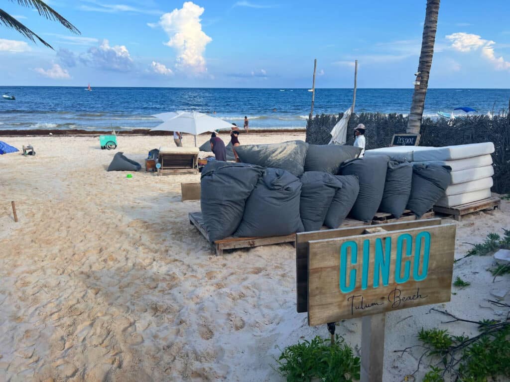 View of the blue water on a beach in Cinco Tulum
