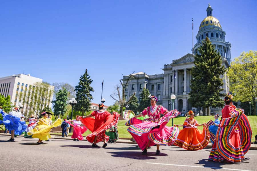 View of the colorful performers on the famous Cinco de Mayo Parade