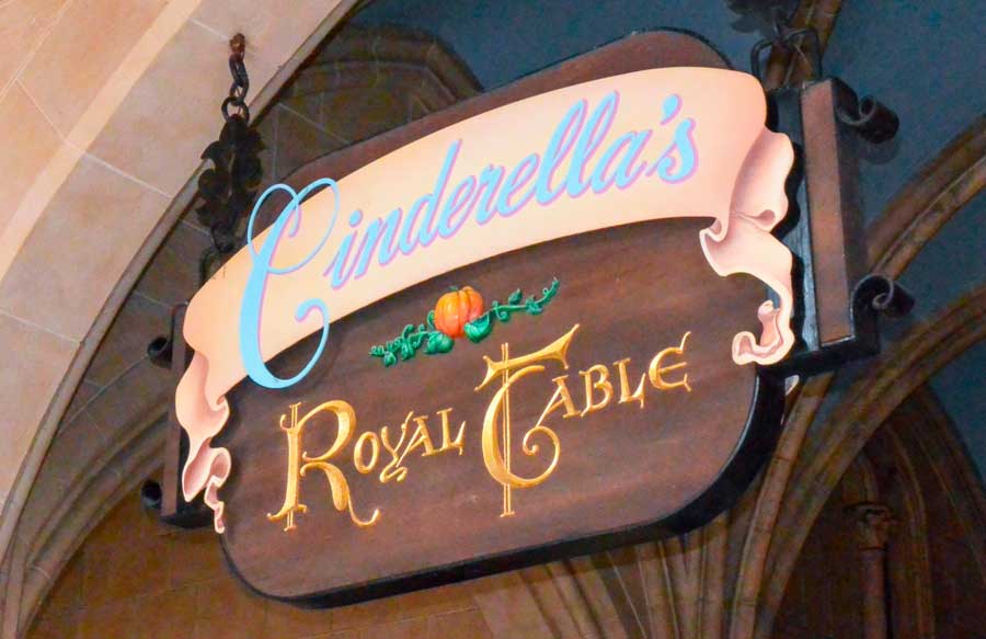 View of the Cinderella's Royal Table signage on the entrance