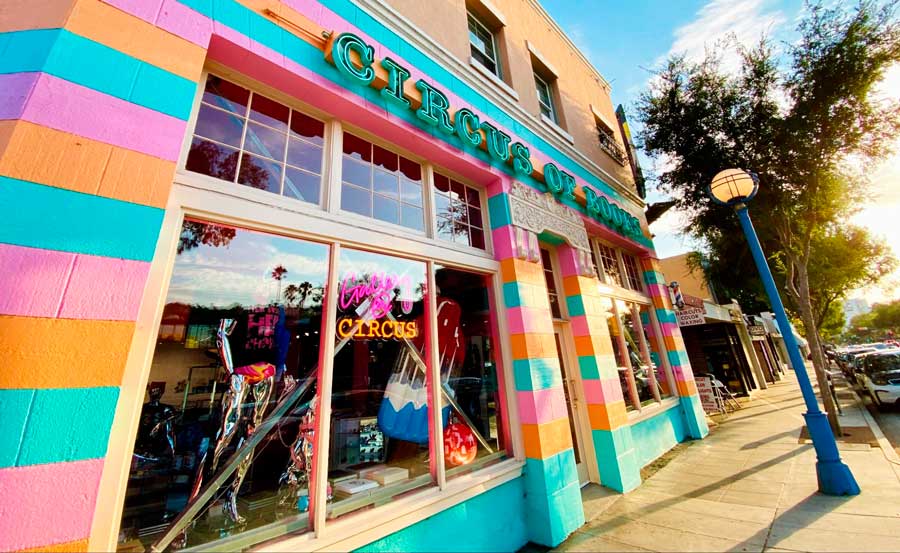 View of the colorful entrance in Circus of Books