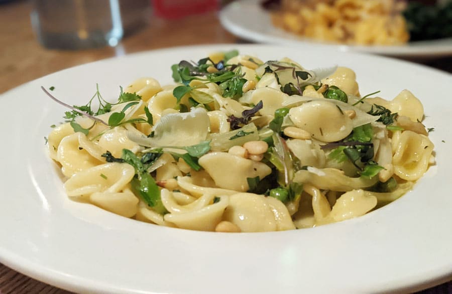 Close up view of a pasta on a plate in City O' City