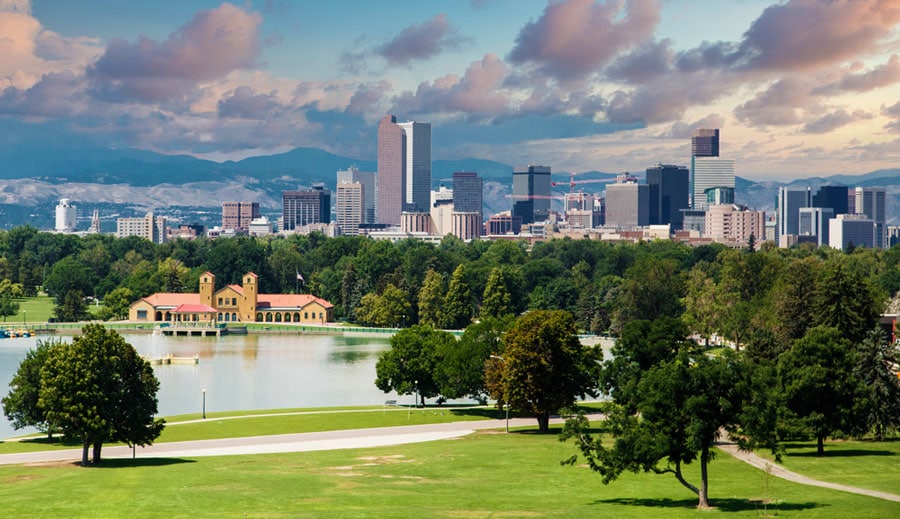 View of the skyline of Denver, Colorado from the City Park