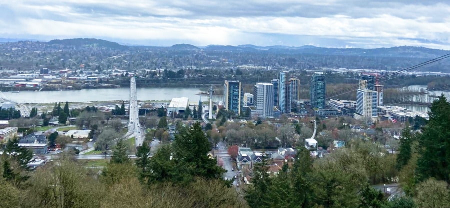 View of the city skyline from Portland’s aerial tram