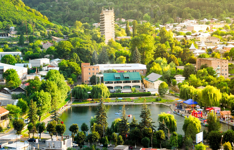 Aerial view of the city of Vanadzor in Armenia during summer