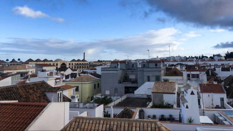 Aerial view of the houses and cityscape of Tavira