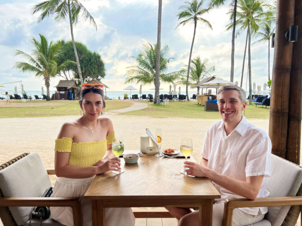Travel Lemming founder Nate Hake and his partner Clara having their drinks at JW Marriott Khao Lak