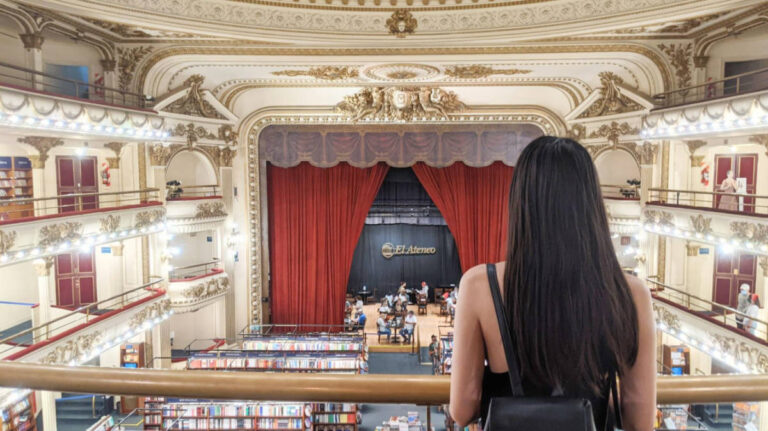 Clara Kesseler posing for a photo at El Ateneo Grand Splendid