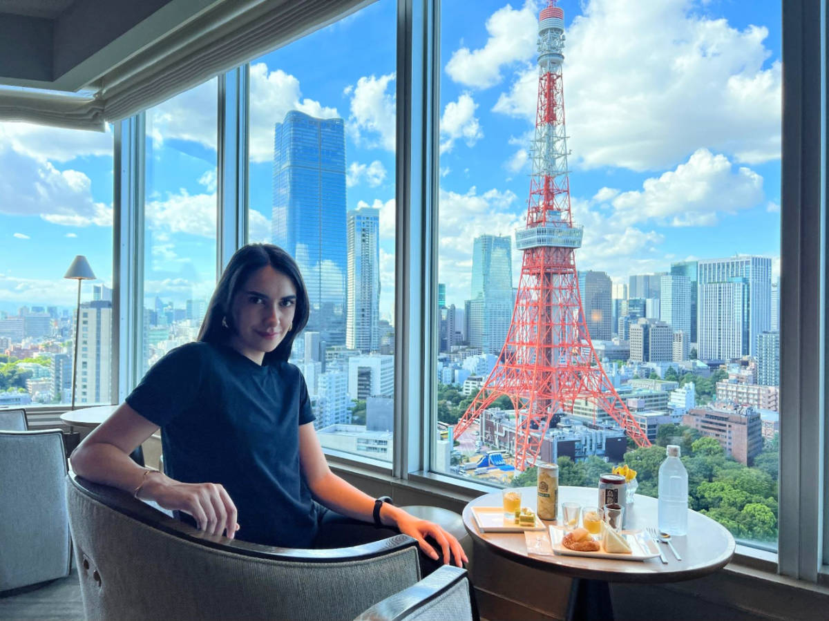 Clara Kesseler with the view from Prince Park Tower Tokyo Hotel