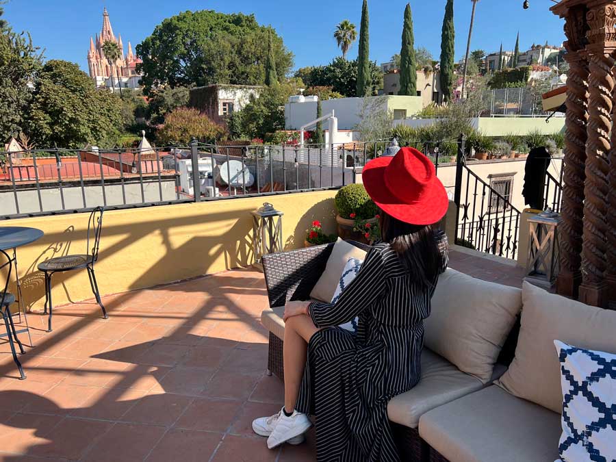 Clara admiring the view from Hacienda El Santuario San Miguel de Allende