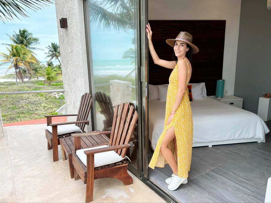 Clara posing for a photo in Hotel La Casa Cielo