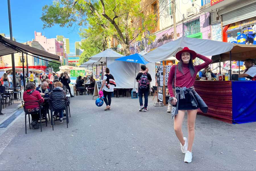 Clara posing for a photo in La Boca