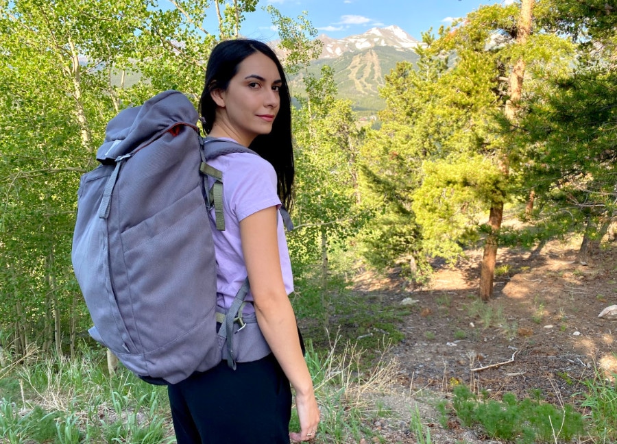 Clara modeling the Salkan Mainpack
